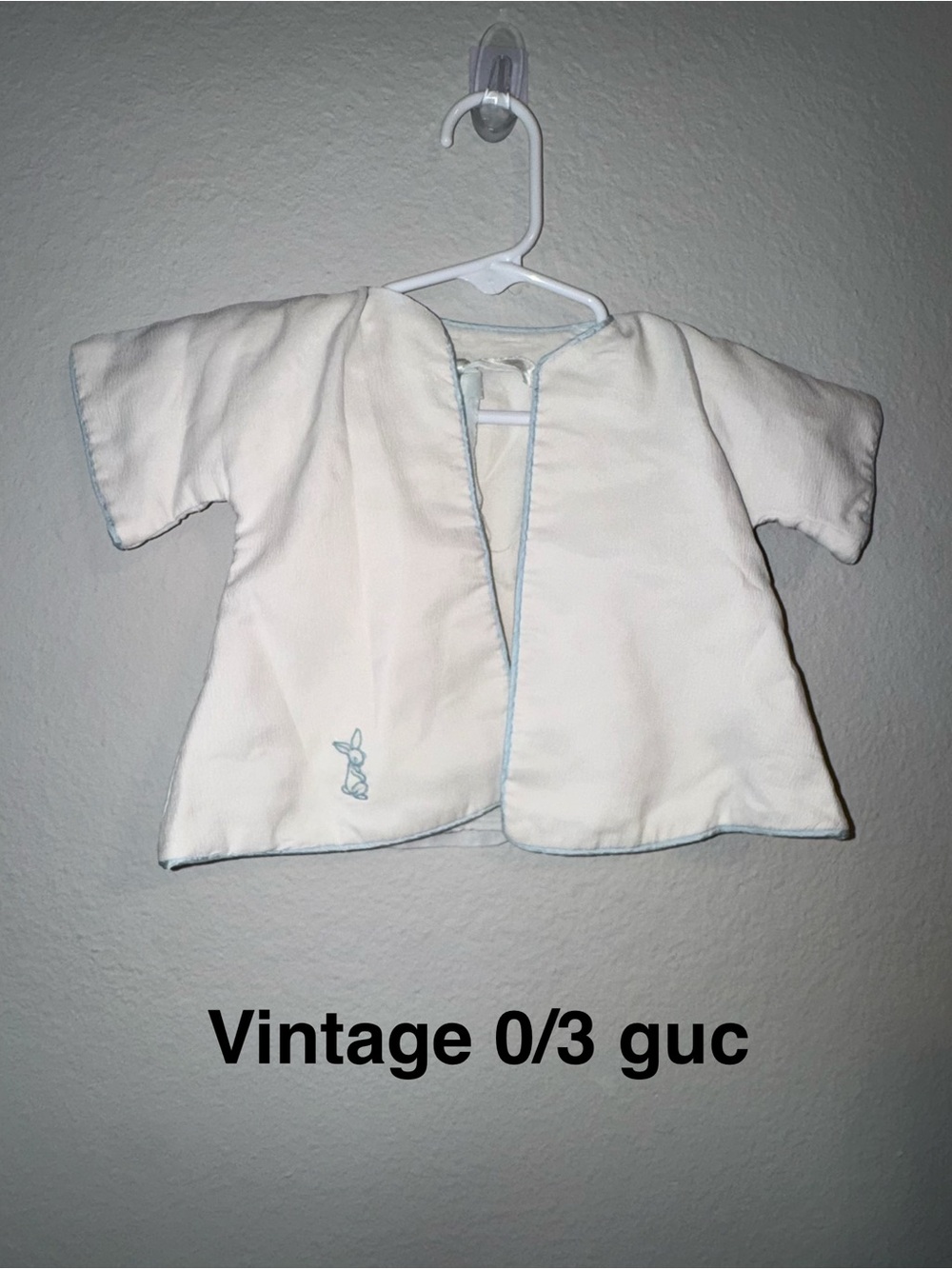 Vintage White Baby Jacket with Light Blue Trim
